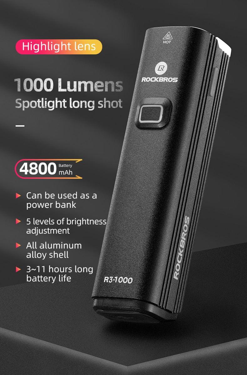 1000LM Rechargeable LED Bike Headlight, Waterproof Cycle Front Lamp