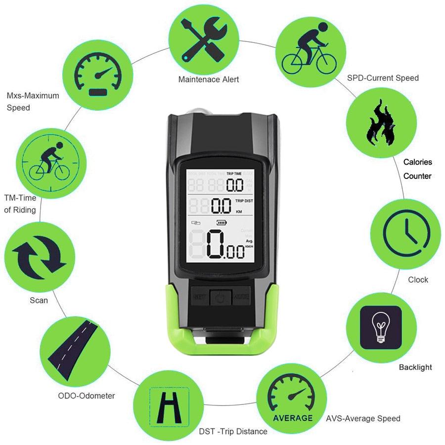 4-in-1 Bike Light with Speedometer, Horn & 4000mAh Power Bank