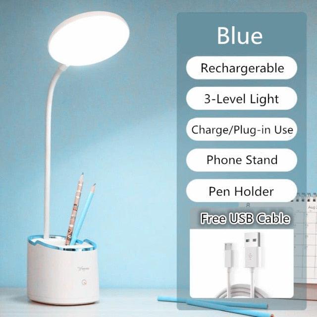 Rechargeable LED Desk Lamp with Pen Holder and Phone Stand