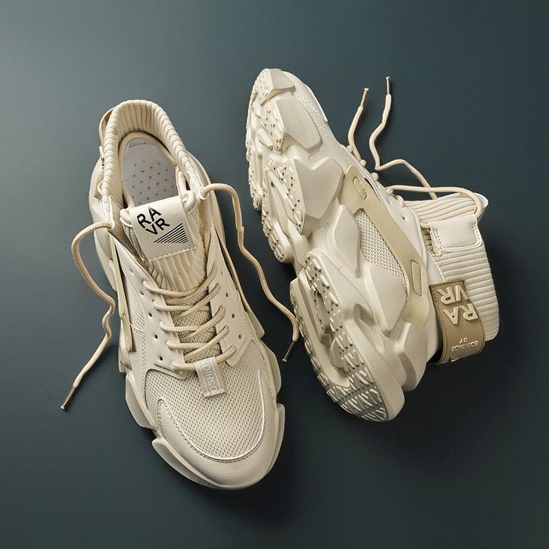 Beige High Top Chunky Sneakers Breathable Mesh Fashion Shoes