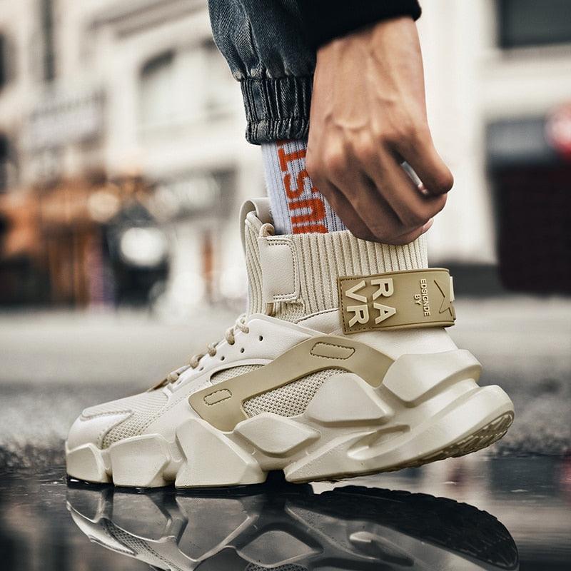Beige High Top Chunky Sneakers Breathable Mesh Fashion Shoes