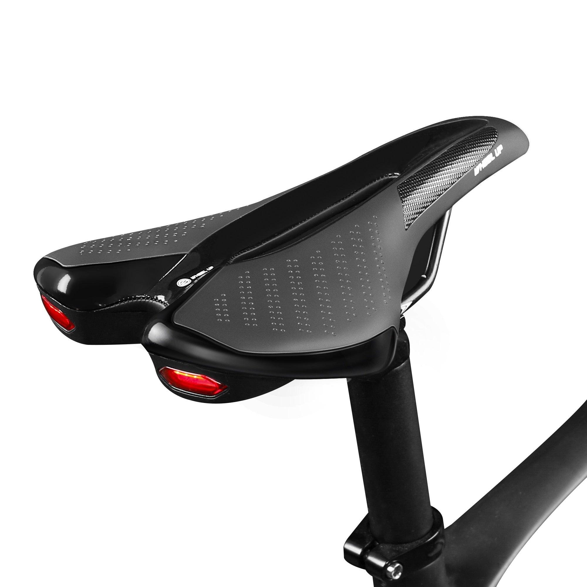 Road Bike Saddle with USB LED Taillight, Soft Breathable Seat