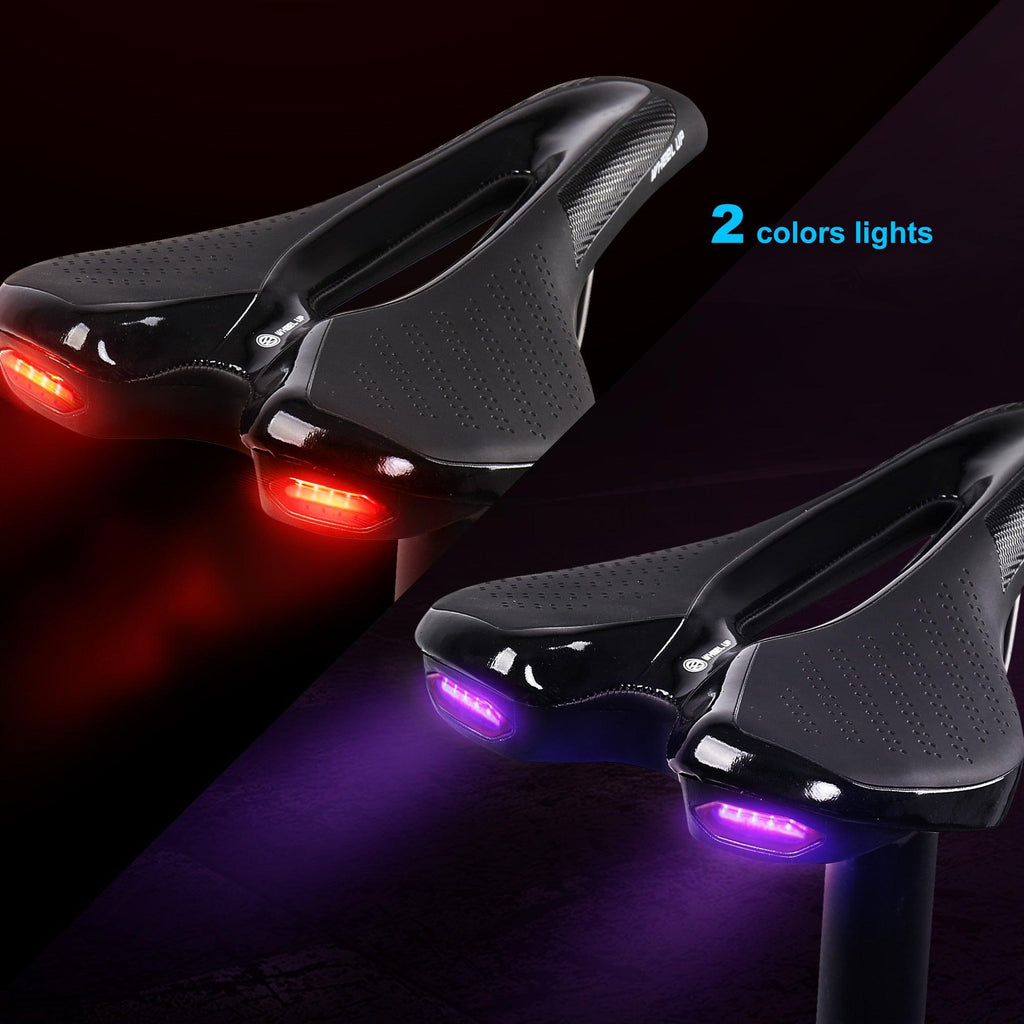 Road Bike Saddle with USB LED Taillight, Soft Breathable Seat