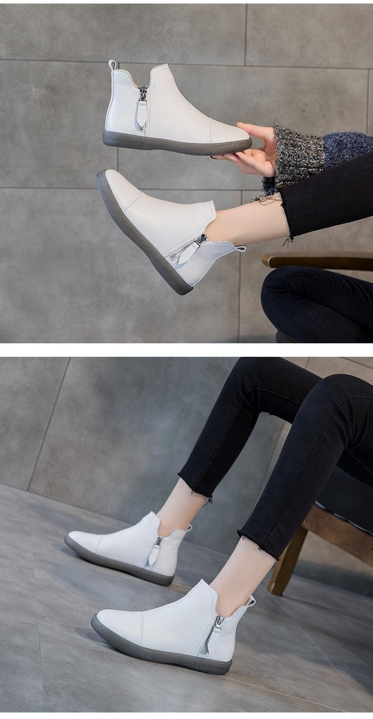 Genuine Leather Waterproof Winter Ankle Boots with Faux Fur Lining