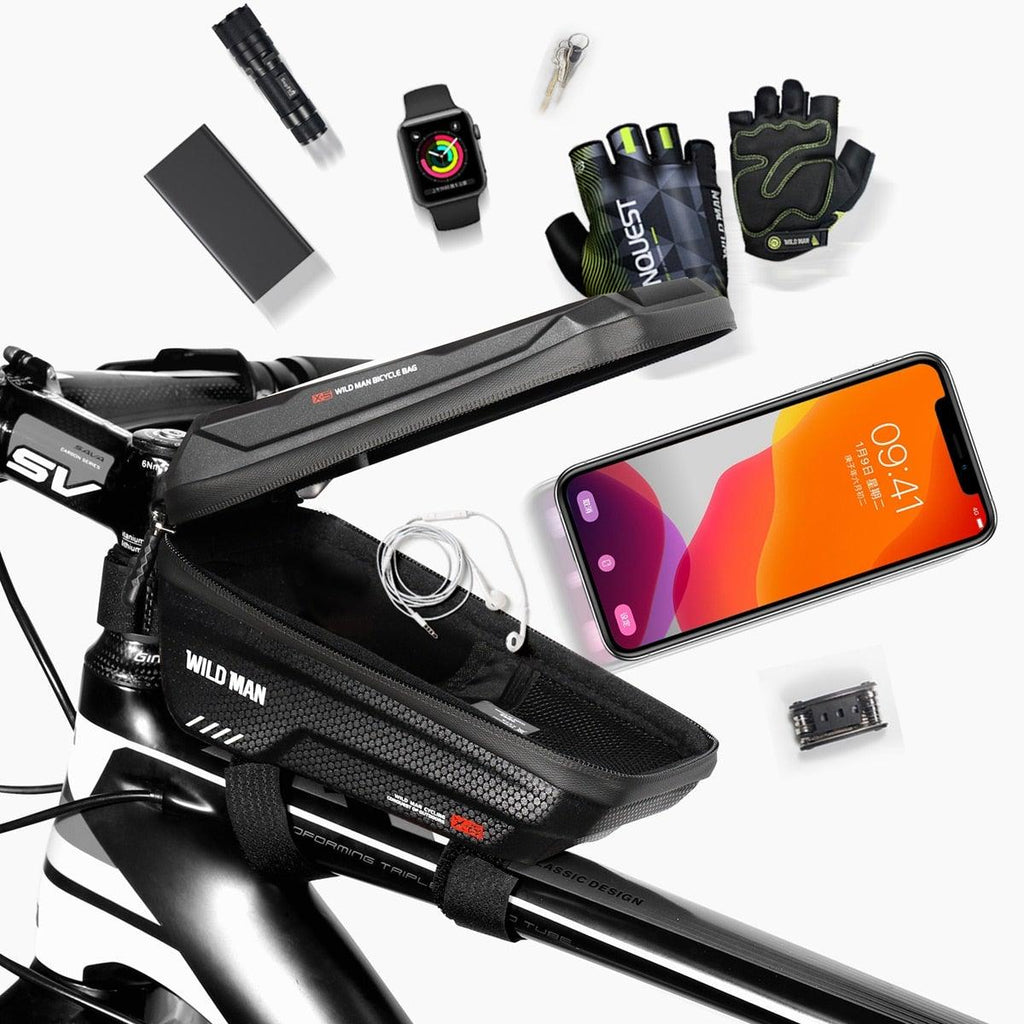 Waterproof Bike Frame Bag with Touchscreen Phone Mount - Black