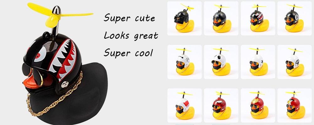 Yellow Rubber Duck Bicycle Bell with Propeller Helmet and Glasses