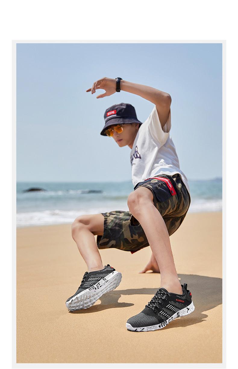Mens Air Mesh Lightweight Sneakers - Breathable Black Sport Shoes