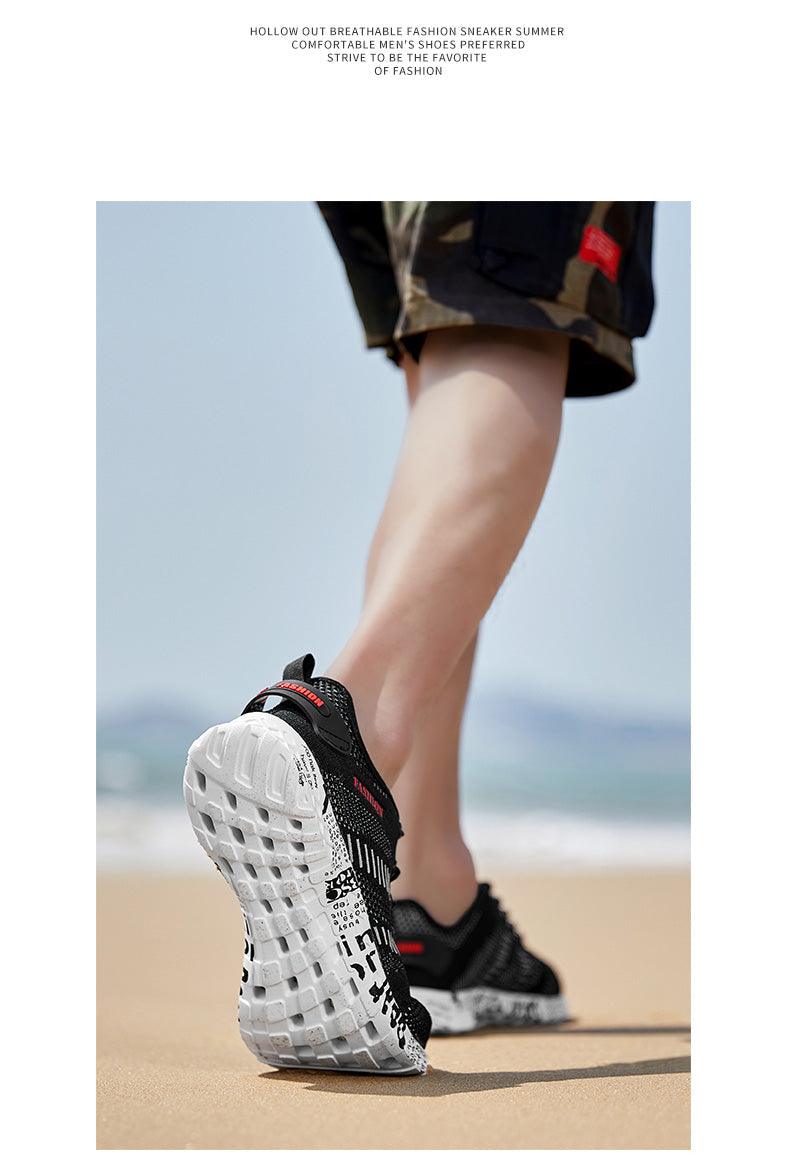 Mens Air Mesh Lightweight Sneakers - Breathable Black Sport Shoes