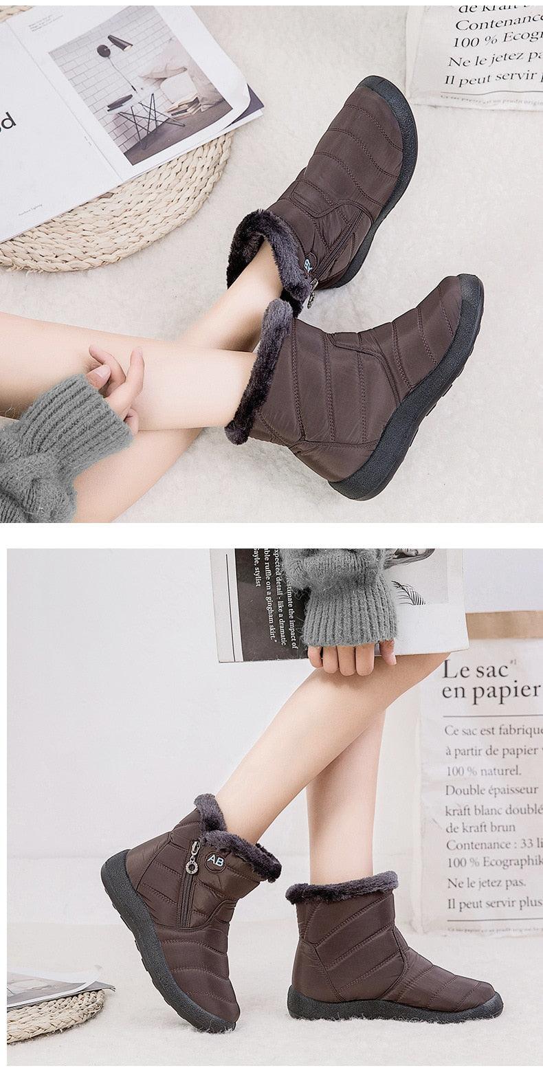 Women’s Fur Lined Winter Ankle Boots – Warm Slip-On Snow Shoes
