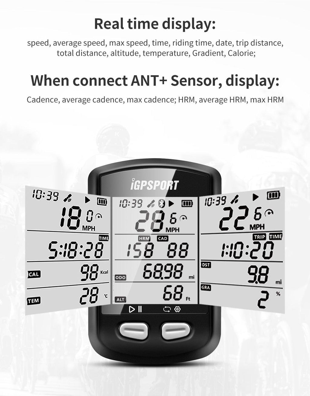 Wireless GPS Bike Computer with ANT+ & Bluetooth Speedometer