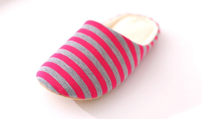 Women’s Cute Rabbit Striped House Slippers - Soft Indoor Flats