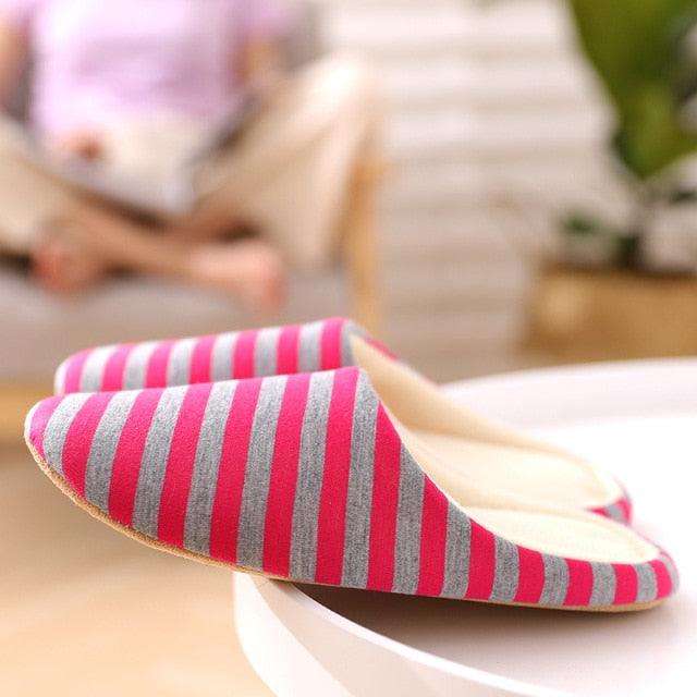 Women’s Cute Rabbit Striped House Slippers - Soft Indoor Flats