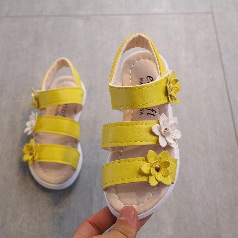 Girls Floral Flat Sandals – Open-Toe Summer Party Dress Shoes
