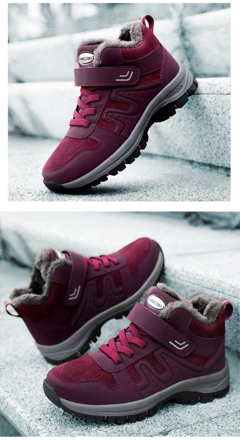 Unisex Fur-Lined Winter Snow Boots Anti-Slip Outdoor Hiking Shoes