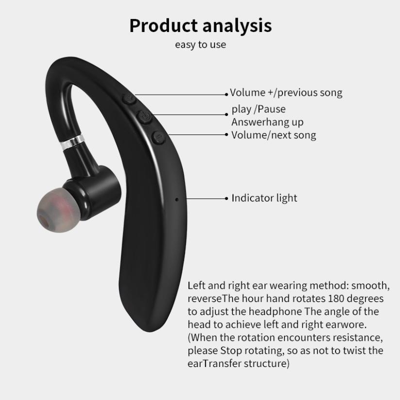 Bluetooth Wireless Single Ear Hook Headphone with Noise Cancelling