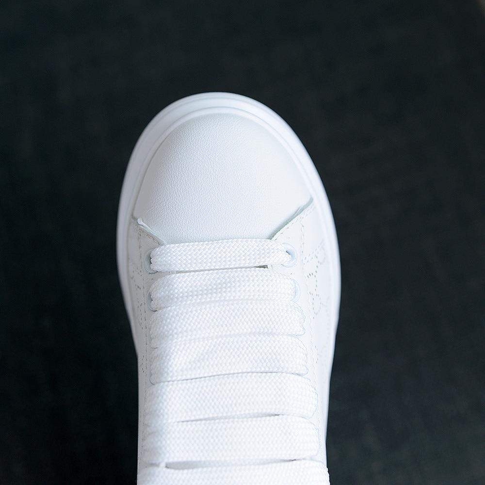 Women's White Thick Soled Casual Lace-Up Sneakers Sports Trainers