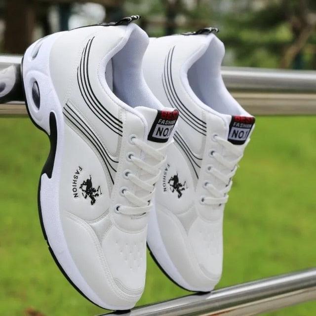 Men's White PU Leather Casual Fashion Sneakers with Platform