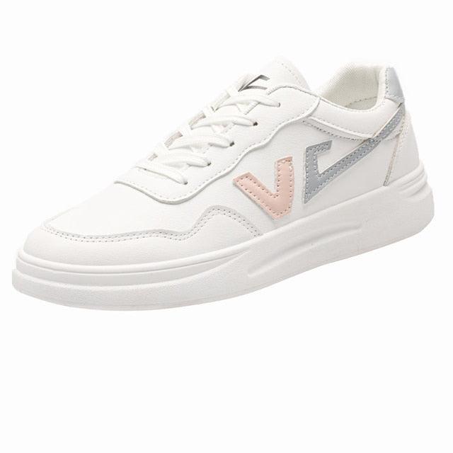 Women's White Platform Sneakers PU Leather Casual Lace-Up Shoes