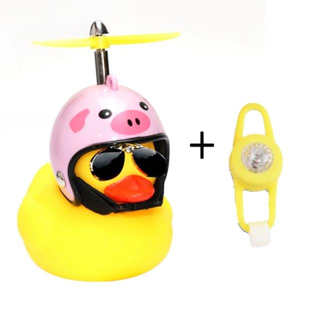 Yellow Rubber Duck Bicycle Bell with Propeller Helmet and Glasses