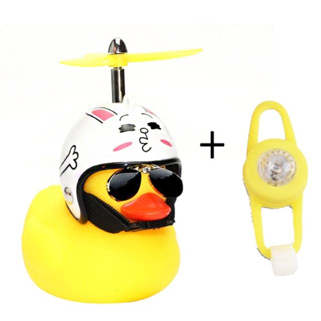 Yellow Rubber Duck Bicycle Bell with Propeller Helmet and Glasses
