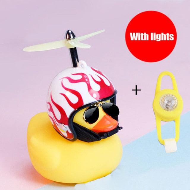 Yellow Rubber Duck Bicycle Bell with Propeller Helmet and Glasses
