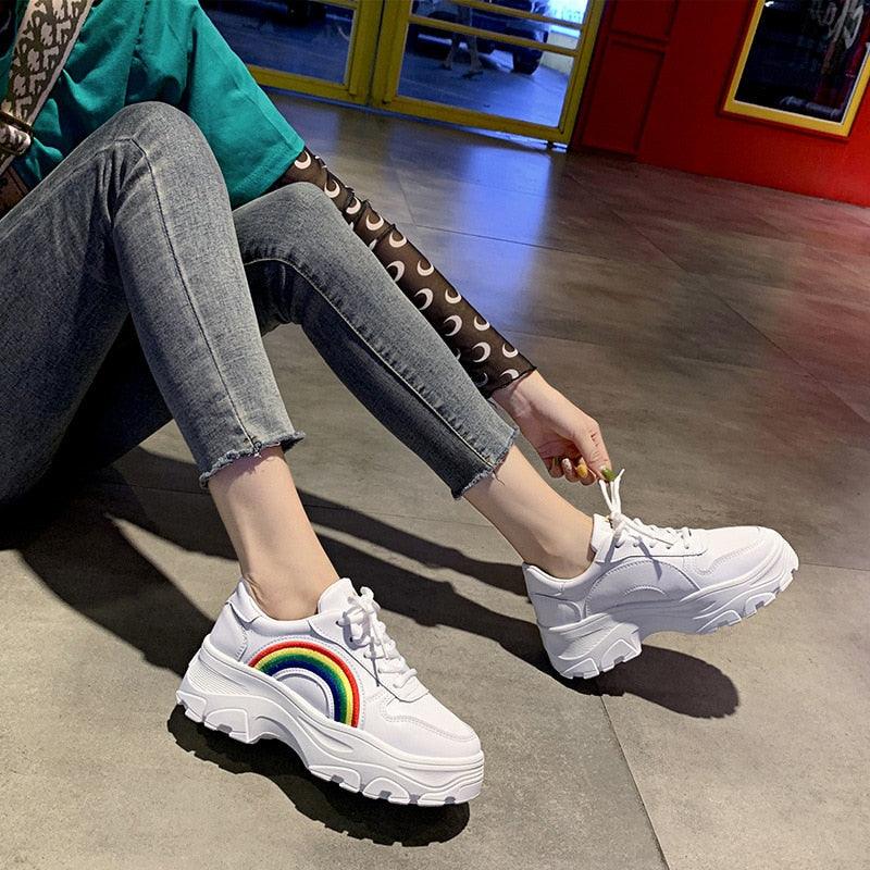 Women's Chunky Platform Winter Sneakers with Rainbow Detail