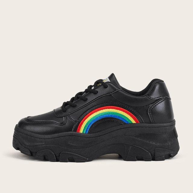 Women's Chunky Platform Winter Sneakers with Rainbow Detail
