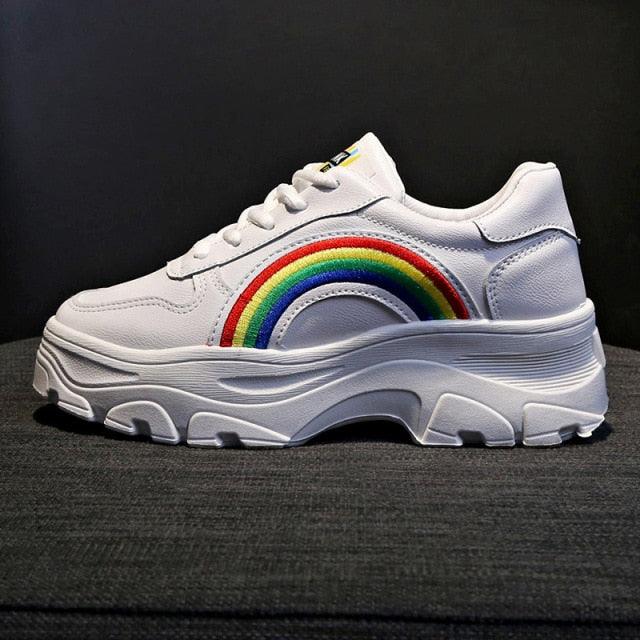 Women's Chunky Platform Winter Sneakers with Rainbow Detail