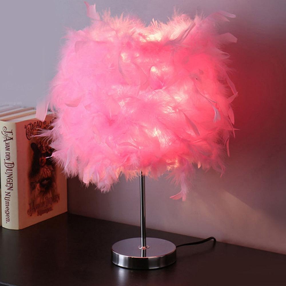 Ethereal Feather LED Table Lamp with Remote - Glamorous Bedside Decor
