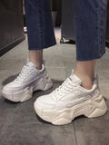 Women's Leather Platform Chunky Sneakers Black Walking Trainers
