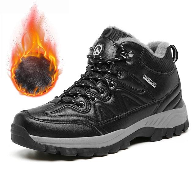 Men's Waterproof Leather Winter Snow Boots with Warm Fur Lining