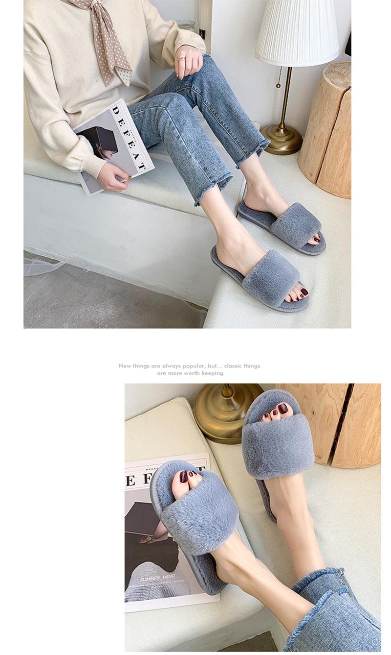 Women’s Faux Fur Cross-Strap Indoor Slides with Memory Foam
