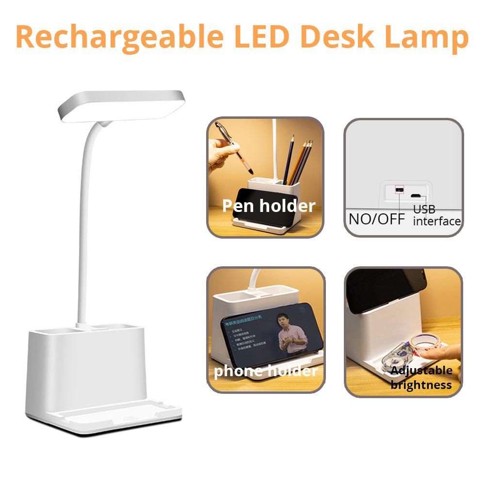 Rechargeable LED Desk Lamp with Pen Holder and Phone Stand