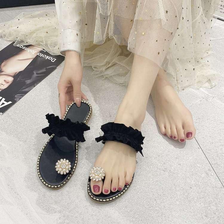 Women’s Strappy Pineapple Beaded Flat Sandals Beach Slides