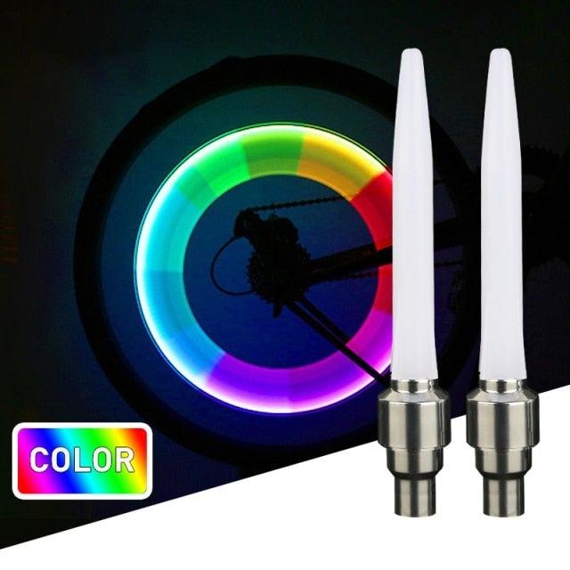 Colorful LED Bicycle Wheel Valve Lights Safety Neon Tire Lamps