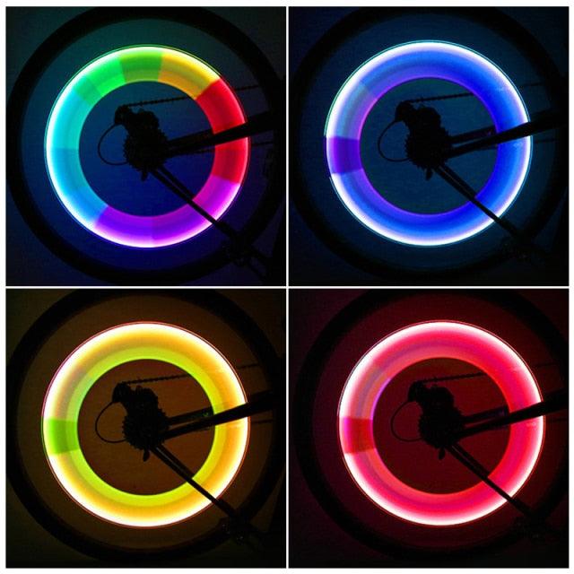 Colorful LED Bicycle Wheel Valve Lights Safety Neon Tire Lamps