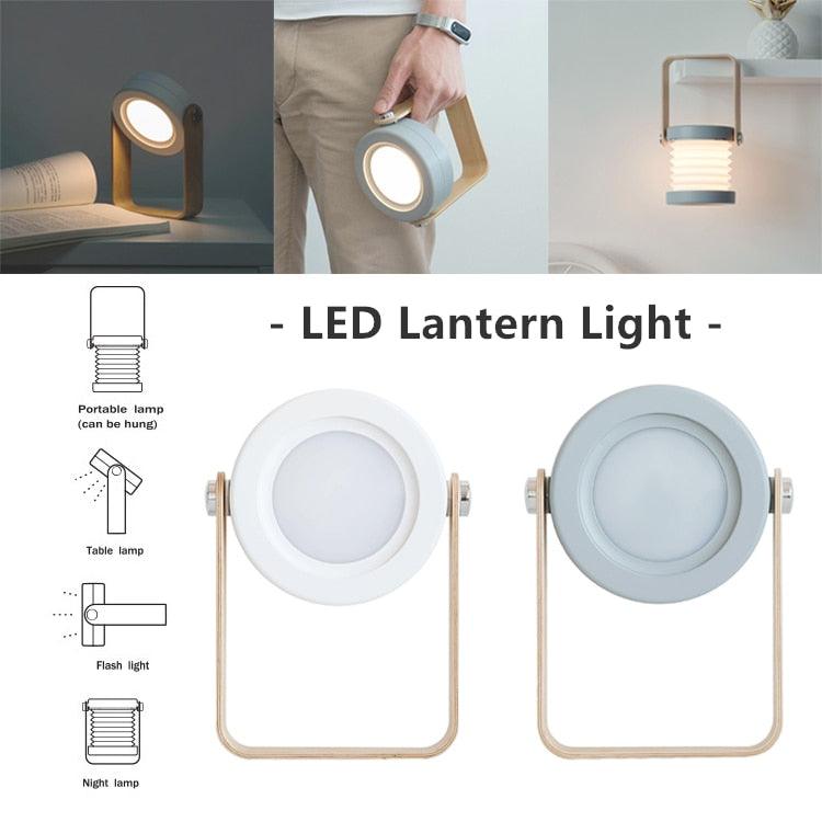 Portable Retractable LED Lantern Lamp with Wooden Handle