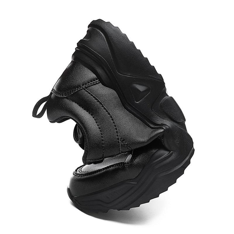 Men's Black Plush Lined Winter Sneakers - Leather Casual Trainers