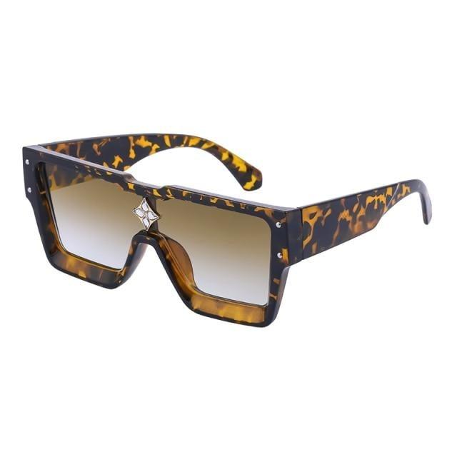 Retro Oversized Square Sunglasses with Silver Mirror Lenses