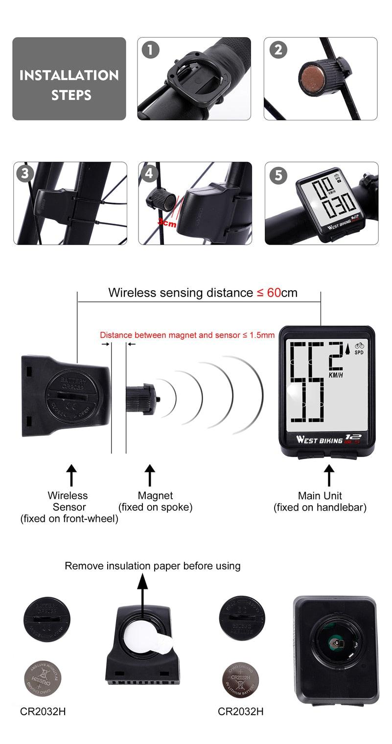 Wireless Bike Computer Speedometer with Large LCD Backlight Display