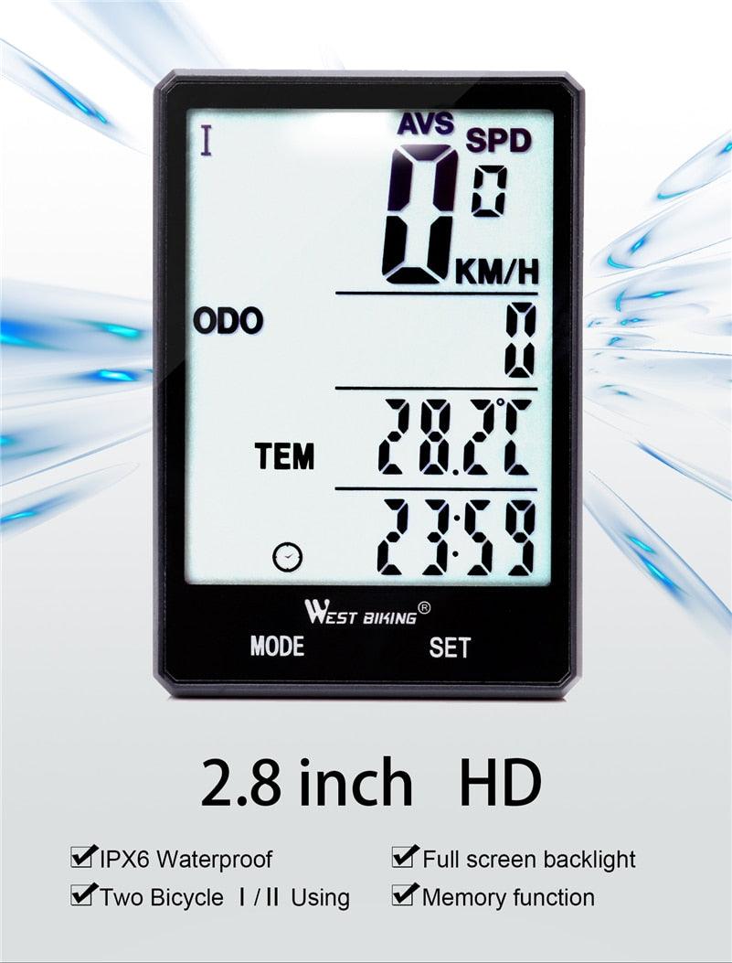 Wireless Bike Computer Speedometer with Large LCD Backlight Display