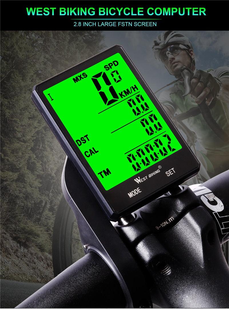 Wireless Bike Computer Speedometer with Large LCD Backlight Display