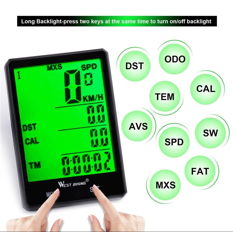 Wireless Bike Computer Speedometer with Large LCD Backlight Display