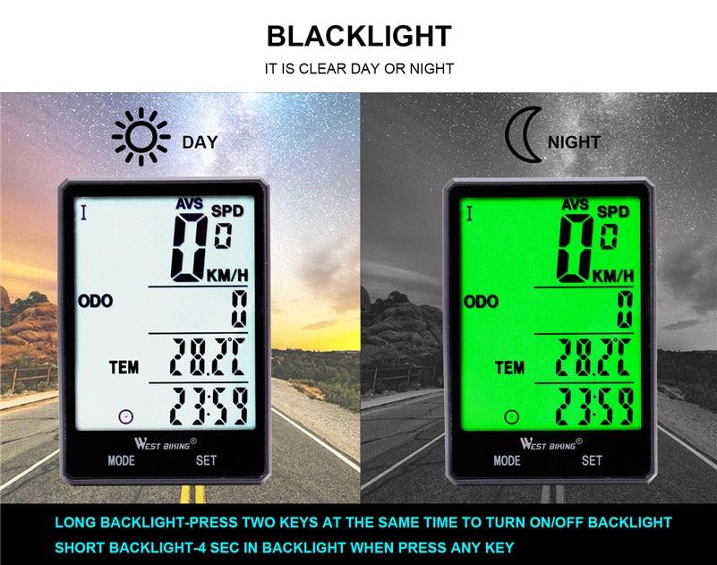 Wireless Bike Computer Speedometer with Large LCD Backlight Display