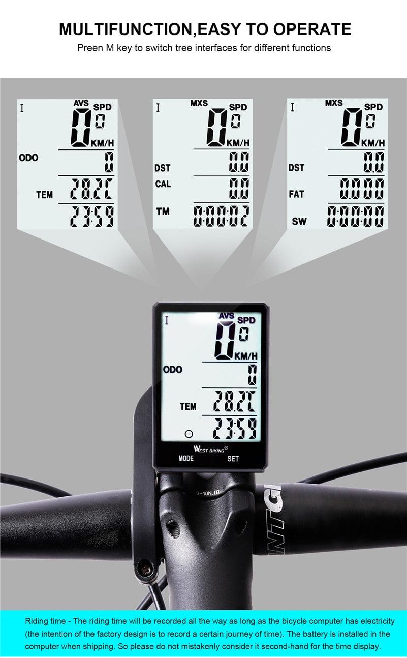 Wireless Bike Computer Speedometer with Large LCD Backlight Display