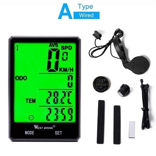 Wireless Bike Computer Speedometer with Large LCD Backlight Display