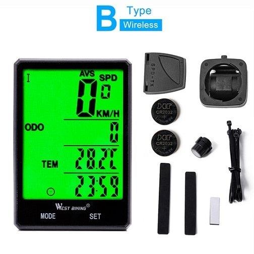 Wireless Bike Computer Speedometer with Large LCD Backlight Display