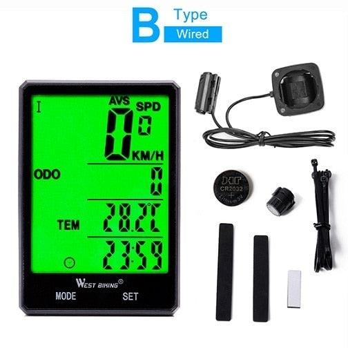 Wireless Bike Computer Speedometer with Large LCD Backlight Display