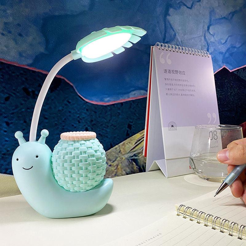 Cute Snail LED Desk Lamp with Pen Holder & Eye Protection
