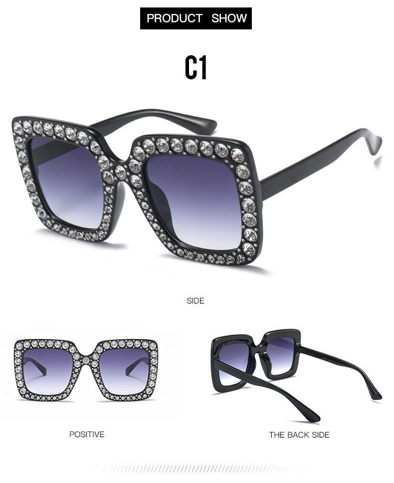 Oversized Square Crystal Sunglasses for Women Retro Diamond Shades